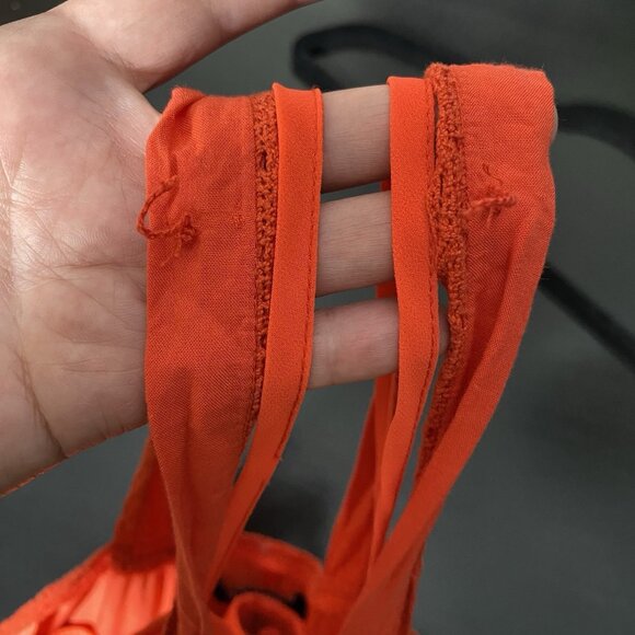 Old Navy Coral Orange Midi Dress w/ Slip M Pintuck Pleat Embroidery Boho Peasant - Picture 11 of 16